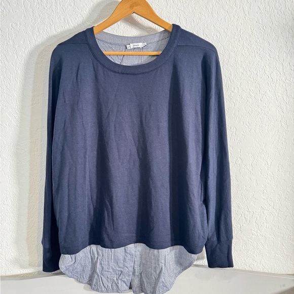 Vince Mixed media navy shirttail blouse - Picture 2 of 6